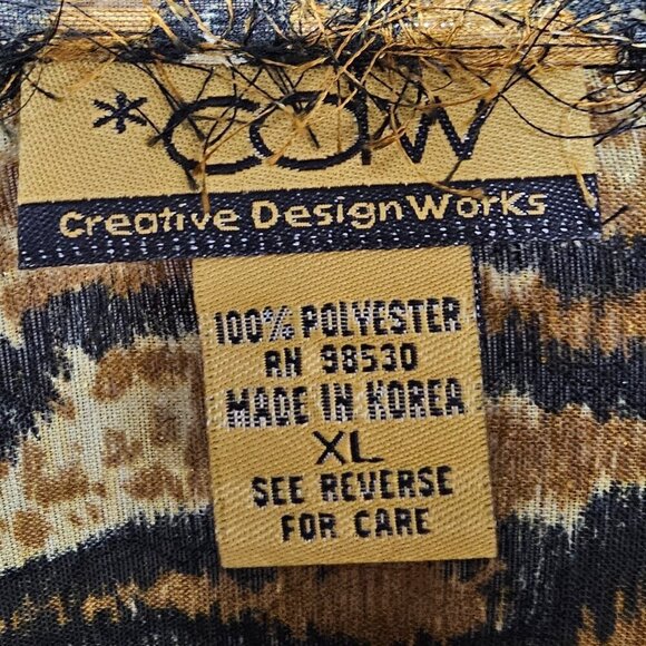 Vintage CDW Blouse Brown Tiger Stripe Eyelash Retro Grunge Sheer Retro XL - Picture 9 of 11